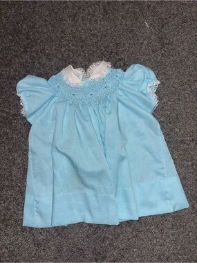Vintage Baby Togs Light Blue Smocked Heirloom Dress
